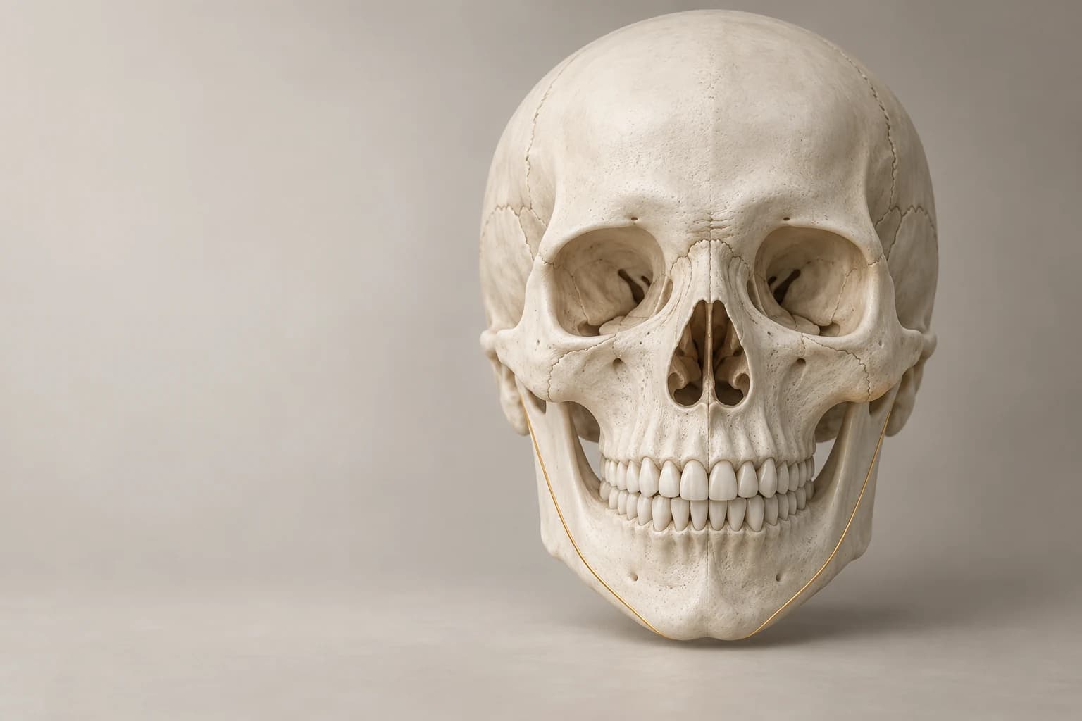 Front view skull and jaw showing an illustrative V-line contour plan