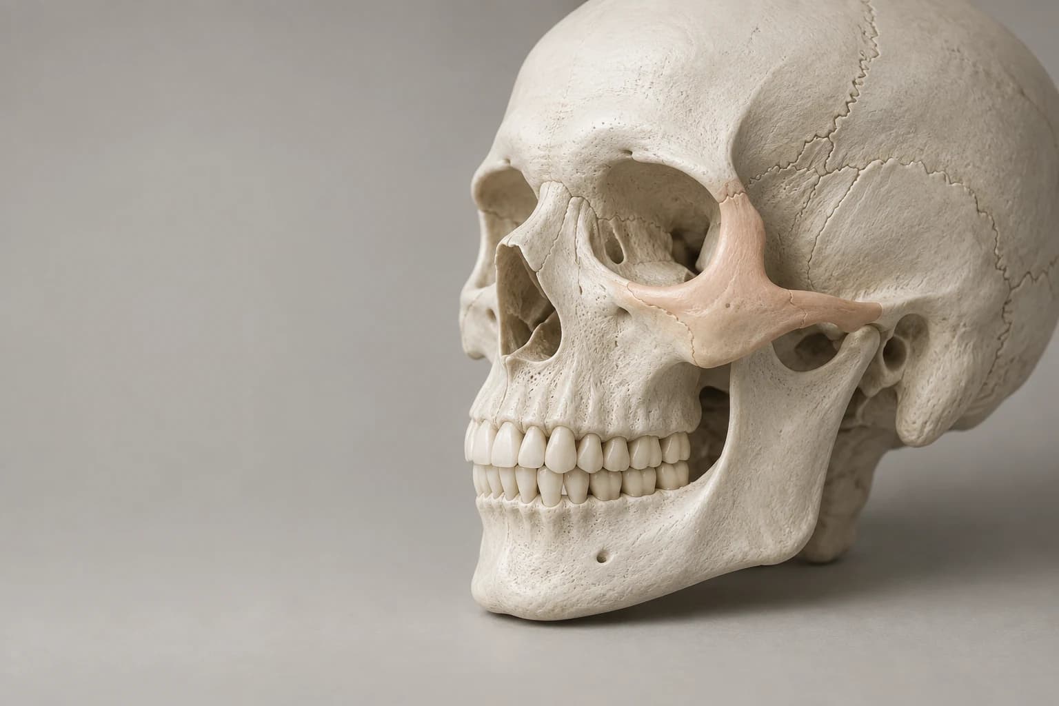 Three-quarter skull highlighting the zygomatic bone and arch