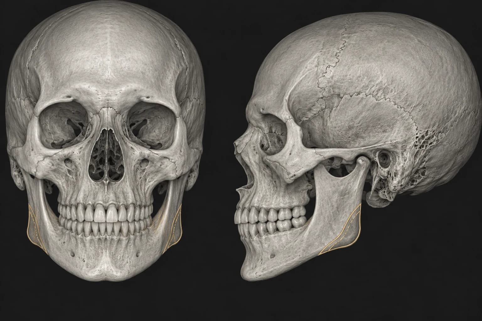 Illustrative 3D CT skull planning views