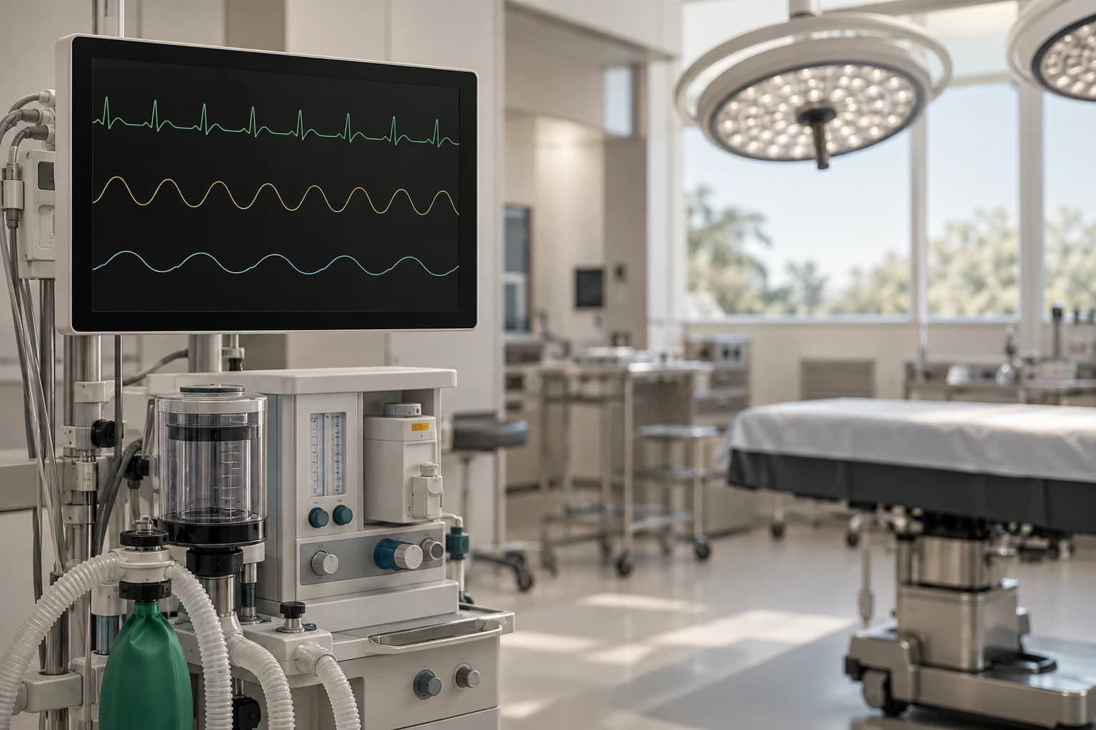 Illustrative anesthesia monitor in a clinical room